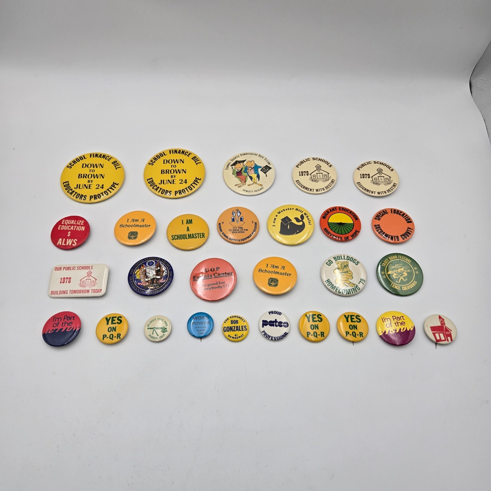 Vintage California Education Political Pinback Button Lot 1970s School Themes