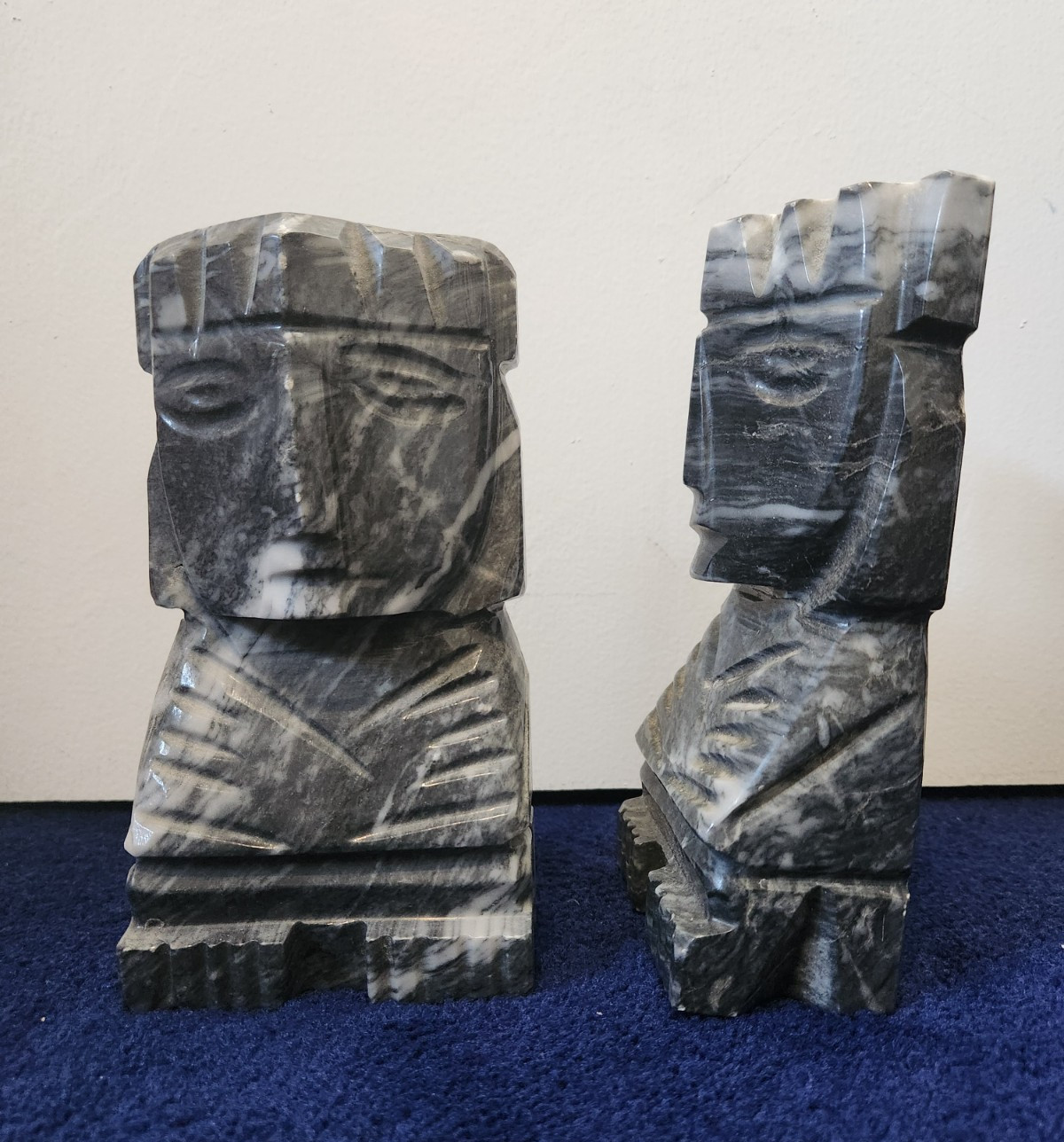 VTG Mexican Black Onyx Aztec Mayan Bookends Heavy Carved Stone 7.75\