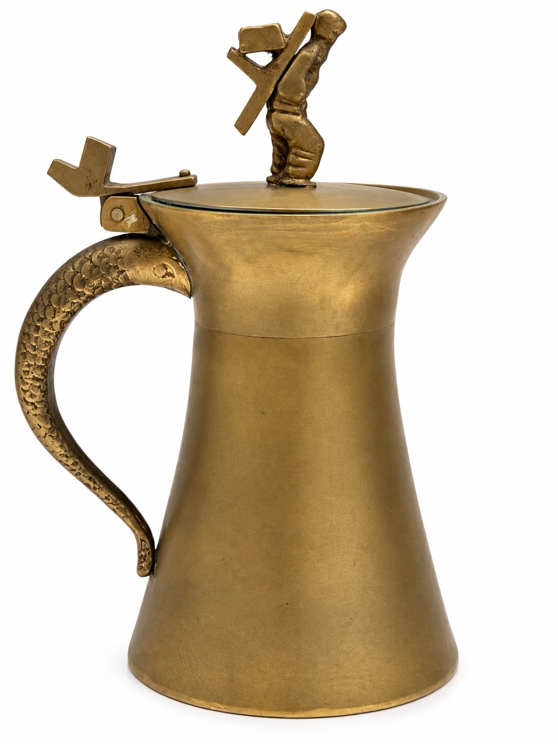 VTG Korean Bronze Lidded Cup Pitcher Fish Handle Figural Porter Korea 1960 Heavy