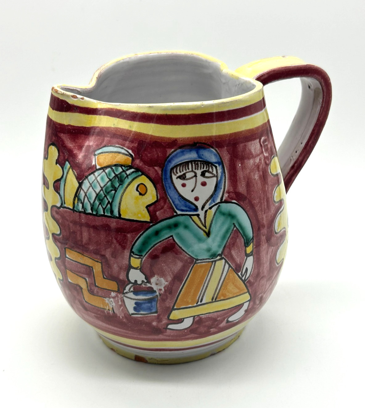 Vintage Peasant Village PV Italy Majolica Pottery Pitcher ~ Signed CT Vintage Peasant Village PV Italy Majolica Pottery Pitcher ~ Signed CT