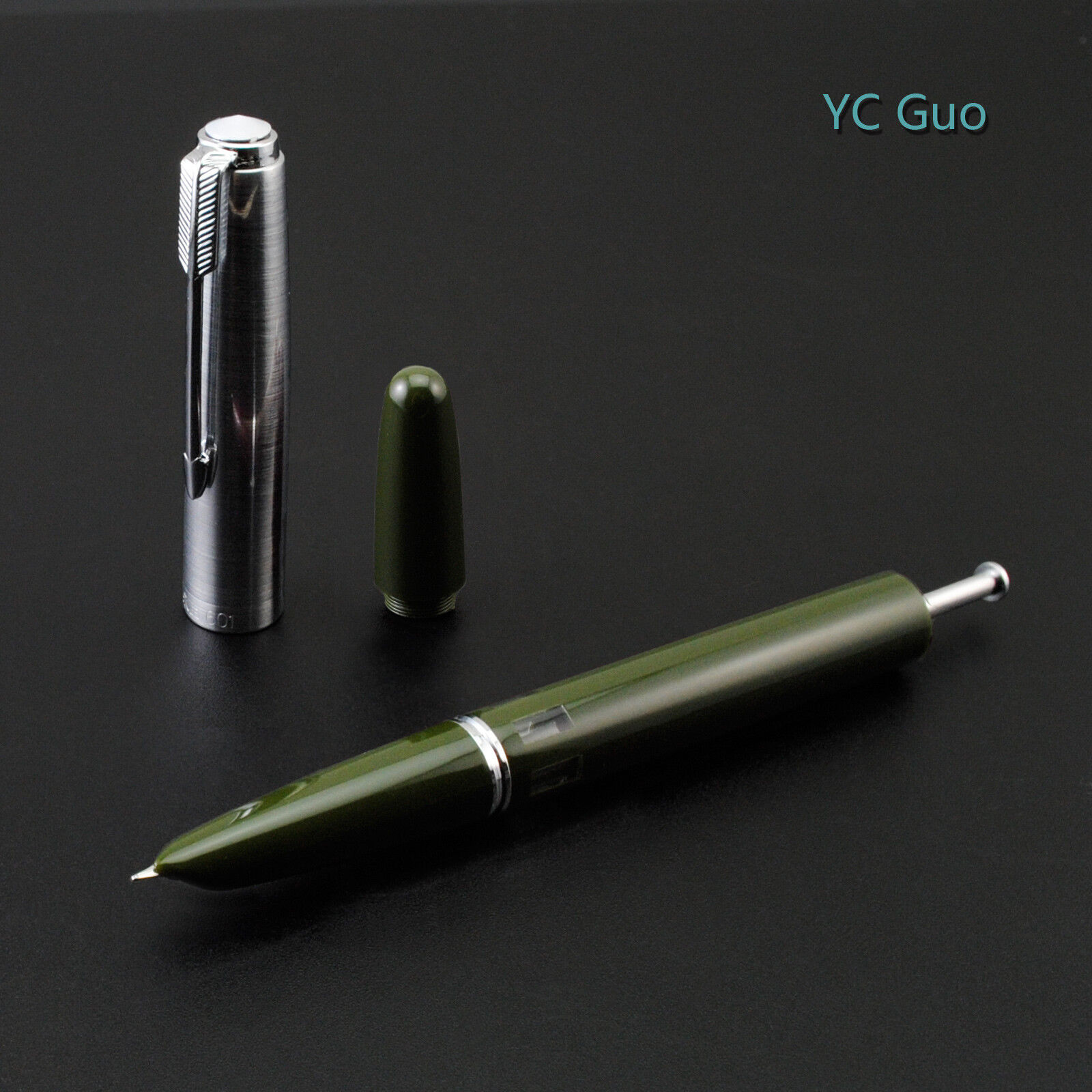 2018 Model Wing Sung 601 Vacuum Pump Army Green Fountain Pen Fine Nib  