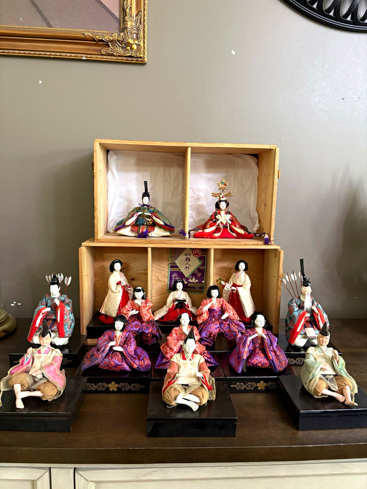 hina doll ningyo display set 15 figures w/ wooden storage boxes READ hina doll ningyo display set 15 figures w/ wooden storage boxes READ