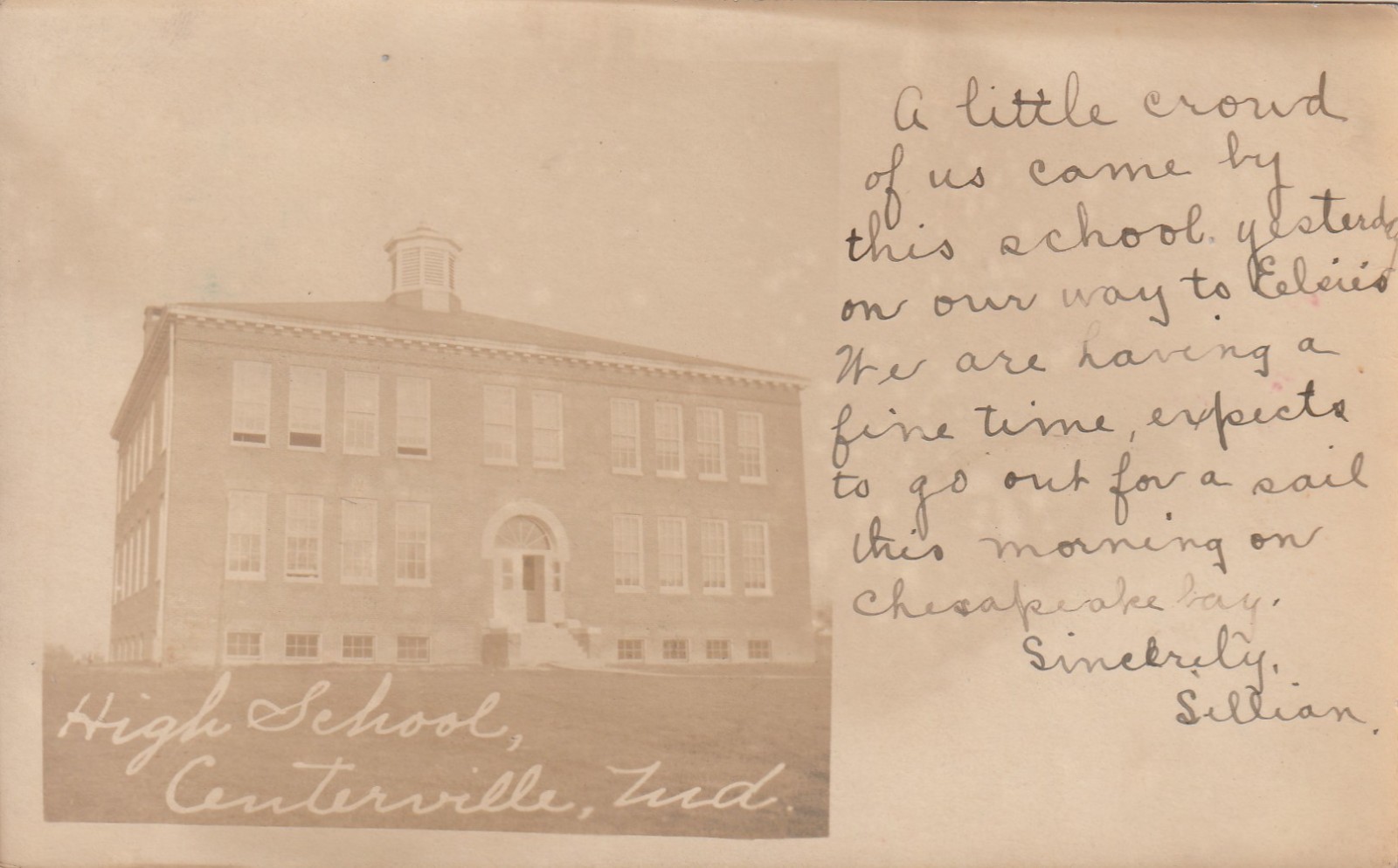 Centerville MD    RPPC    High School    P/M 1907 from Stevensville MD