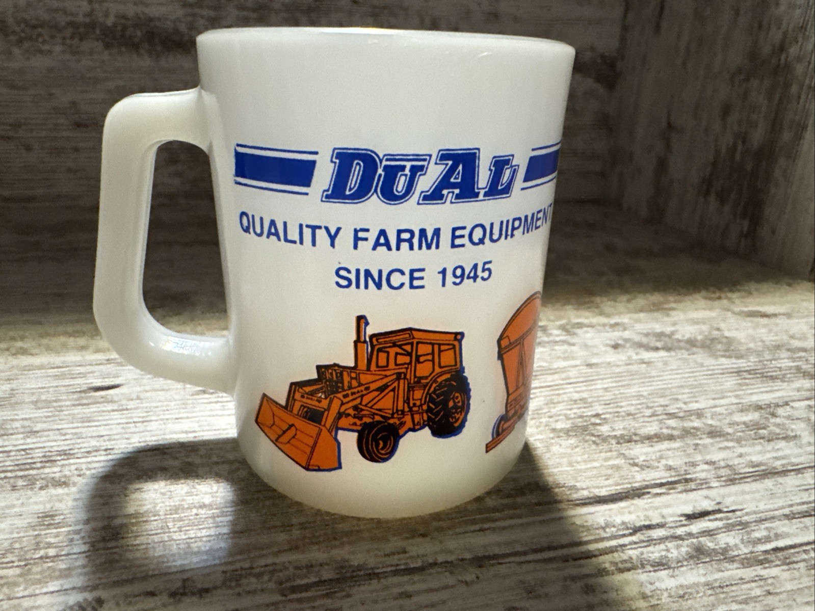 Vintage Mike Glass Coffee Cup Dual Farm Equipment Loaders Dump Wagon Spreaders