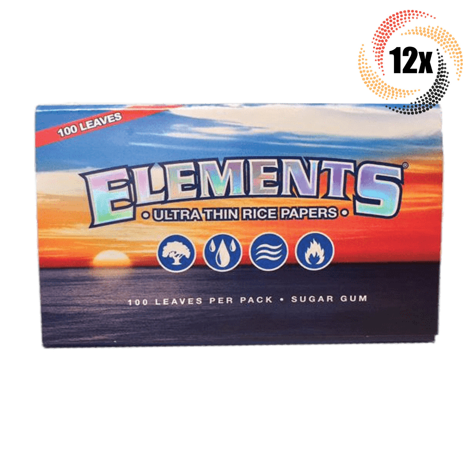 12x Packs Elements Single Wide 1.0 | 100 Papers Each | + 2 Free Rolling Tubes