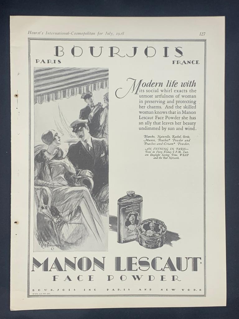 Magazine Ad - 1928 - Bourjois Face Powder - Paris