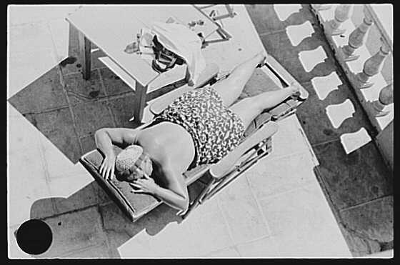 Photo:Miami Beach Florida 1939 Woman Sunbathing Beach Chair Poolside FSA