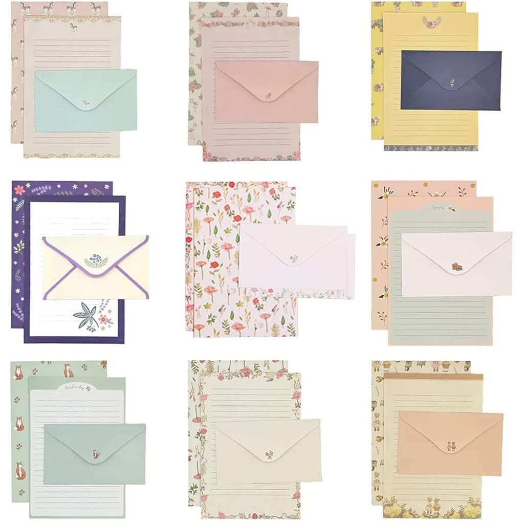 81 PCS Stationary Paper Envelopes Set 9 Styles Writing Letter Stationery Kits