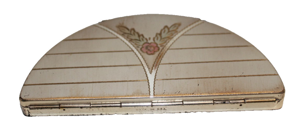 Vtg 1930\'s Rex Fifth Ave Art Deco Half Moon Abstract Powder Compact
