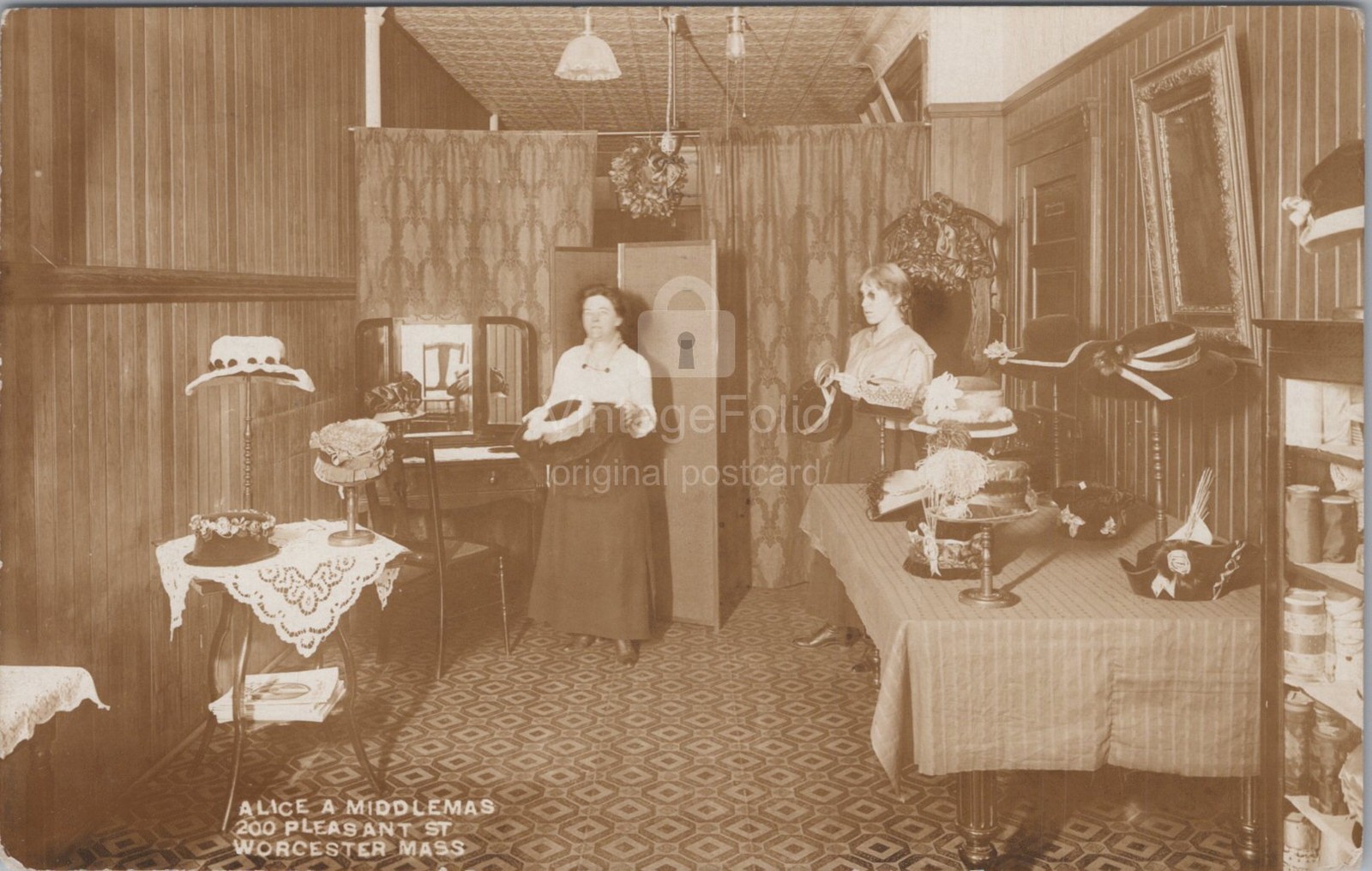 Alice A Middlemas Millinery Shop Pleasant Street Worcester MA RPPC 1921 Postcard