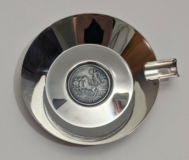 Vintage Ashtray William Adams Trinket Dish Towle 1 Lire Coin 1916 Silver Plated