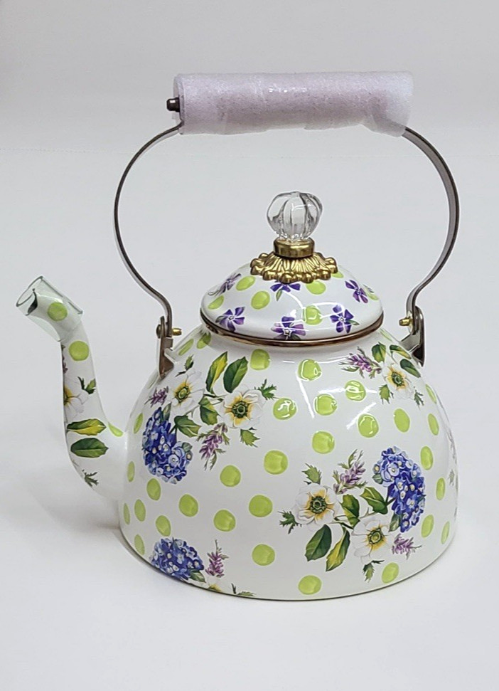 Mackenzie Childs Wildflowers Green 3 Quart Tea Kettle