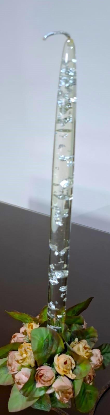 3 Vintage Clear Lucite Acrylic Taper Candles Silver Flakes 12\ 3 Vintage Clear Lucite Acrylic Taper Candles Silver Flakes 12\