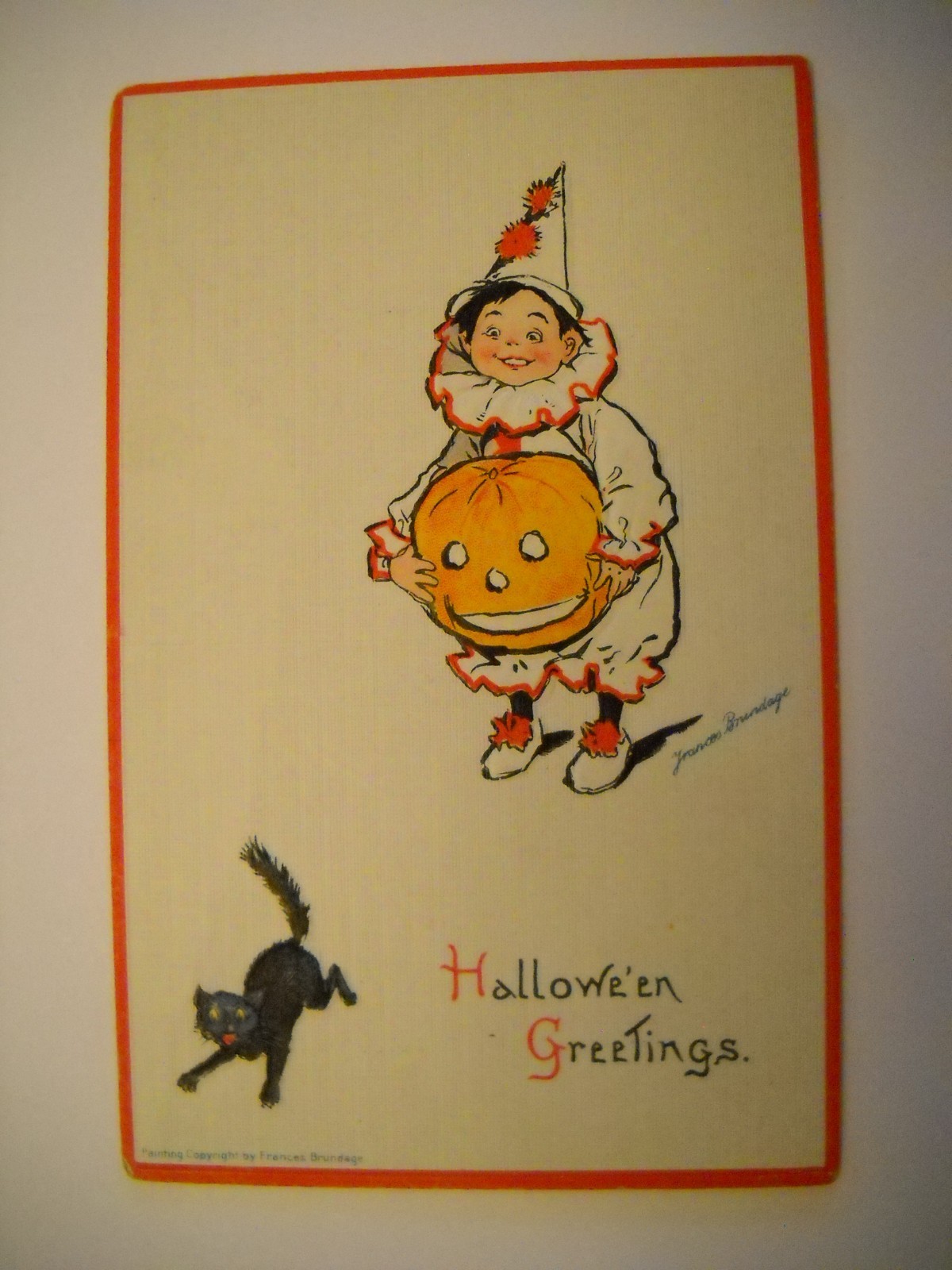 BLACK CAT FRIGHTENED BY LAUGHING JOL antique unused embossed postcard CHROMO