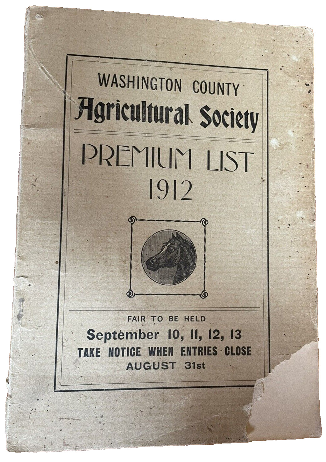 1912 Washington County RI Fair Premium Book Agricultural Society 38th Anniv atq