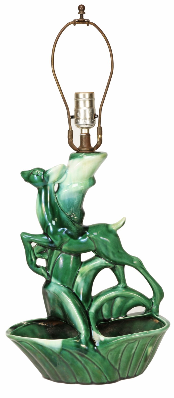 Vintage Royal Haeger MCM Green Ceramic Deer Planter Table Lamp 1950s 1960s
