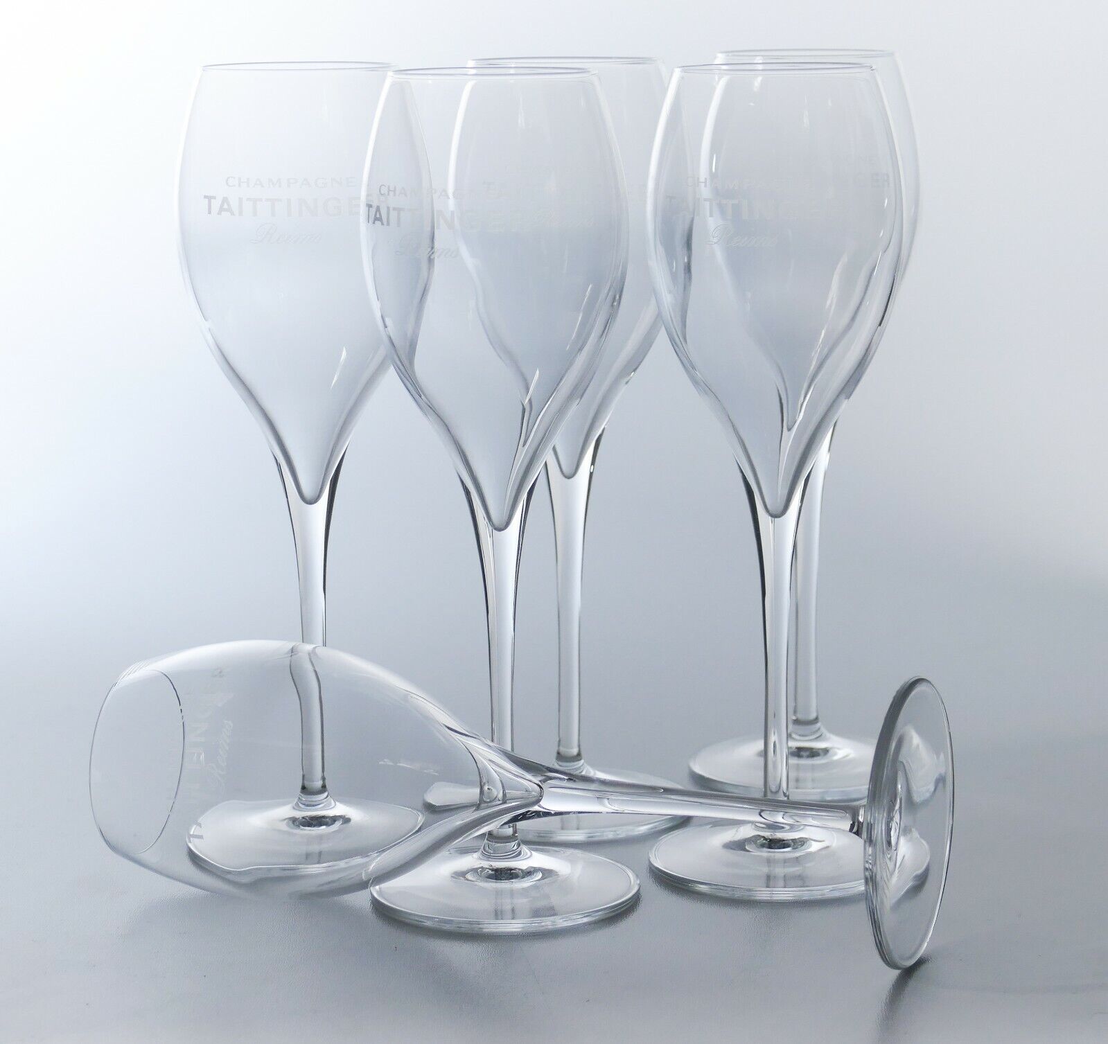 6 x Taittinger Reims Champagne Glass Stemmed Glass Chalice 16 cl France 7971