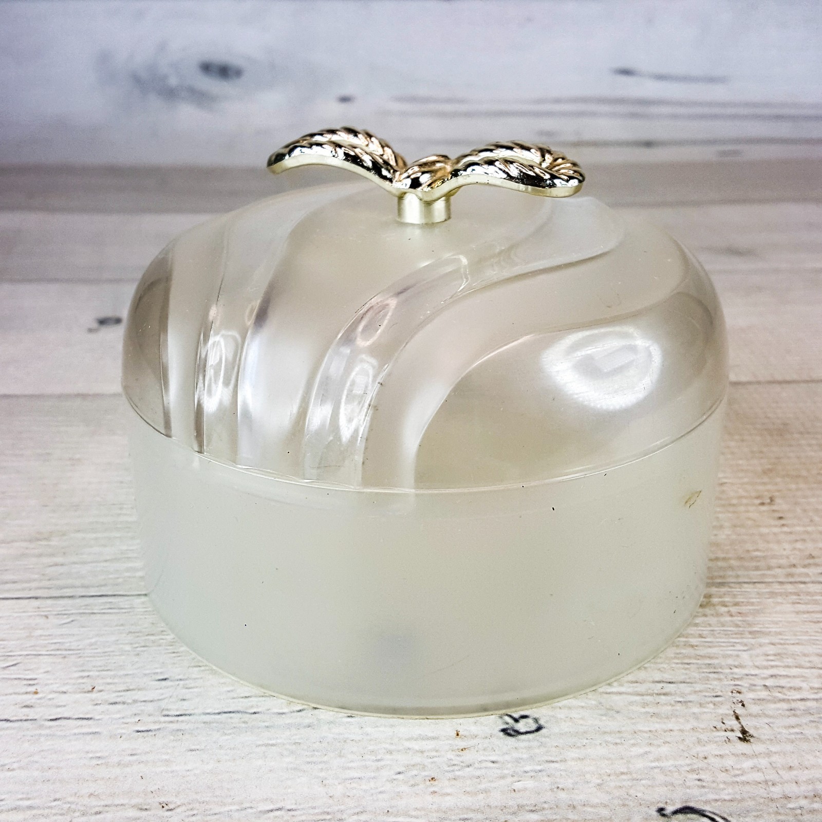 Vintage Revlon Body Powder Container Jar w Lid Bow Handle Frosted Clear Intimate