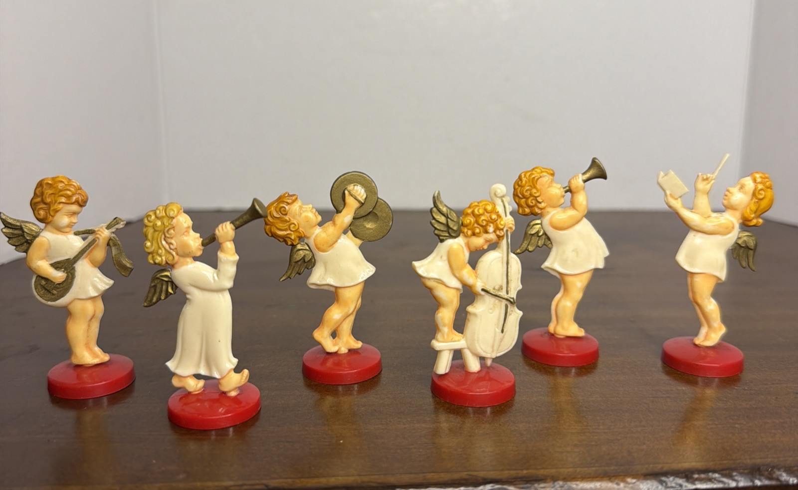 VTG Set Of 6 Christmas Celluloid ANGEL FIGURES Double Sided - Germany 2”