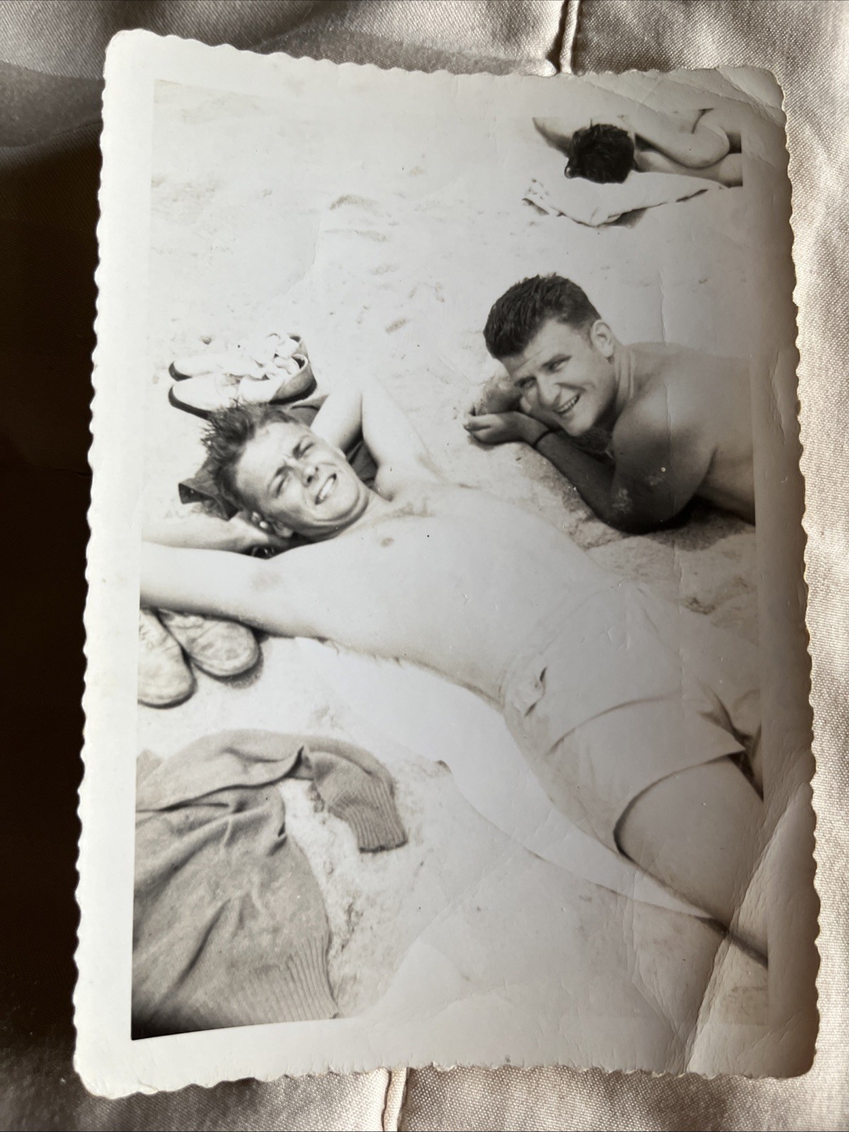 1946 Asbury Park Photo- Two Buff buds at the beach Hunks In Trunks Affectionate