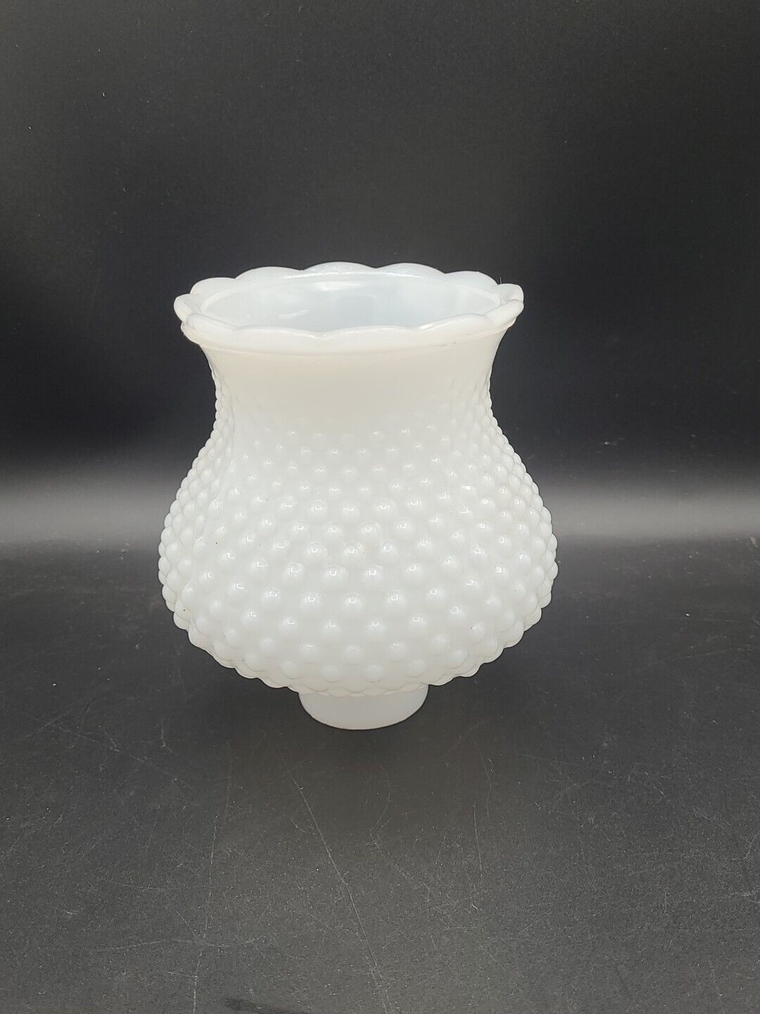 Vtg Hurricane Lamp Shade White Milk Glass Hobnail Scalloped Fixture 1.5\