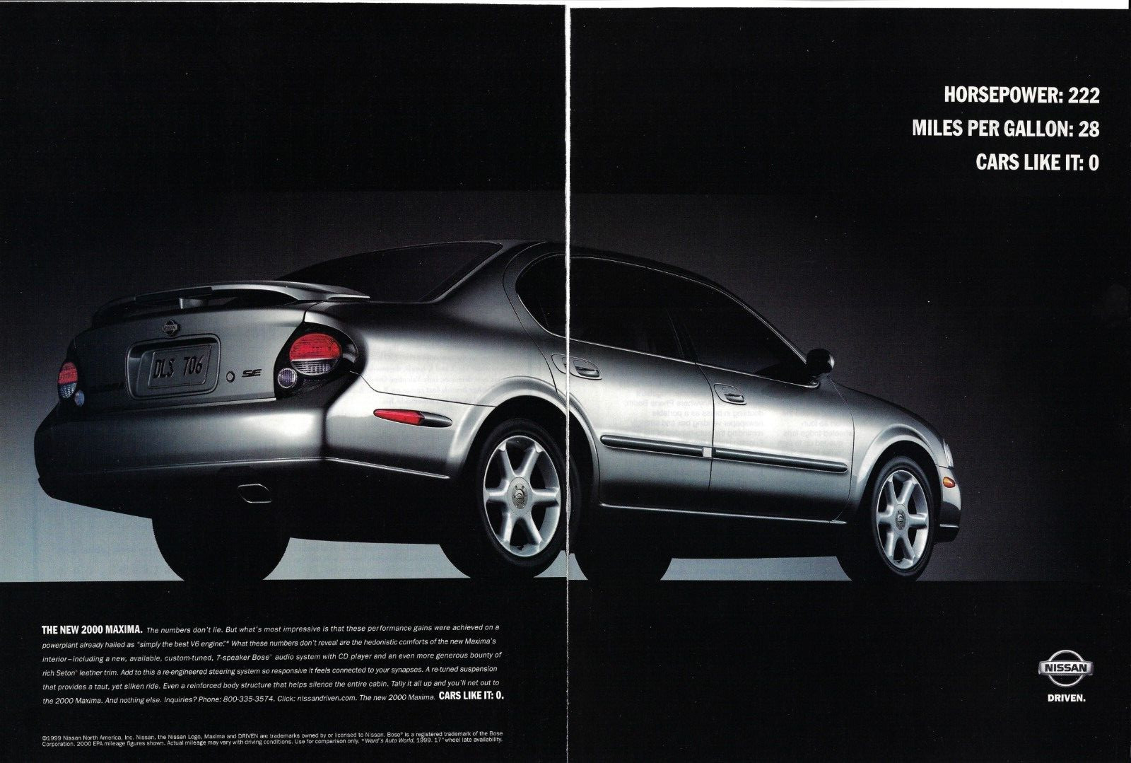 2000 Nissan Maxima The Numbers Don\'t Lie Best V6 Engine Photo VINTAGE PRINT AD
