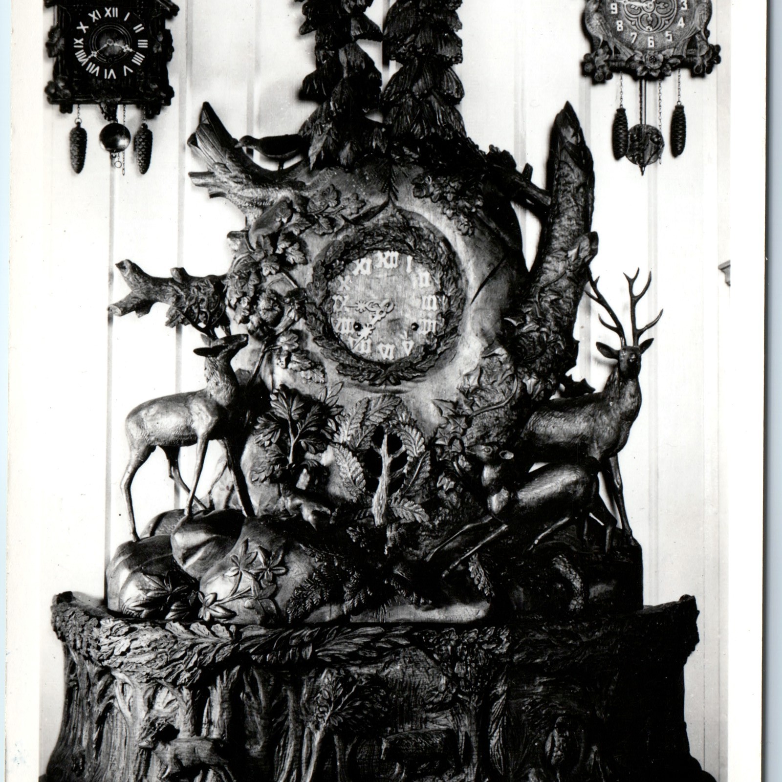 c1930s Spillville IA Old Swedish Clock RPPC Postcard Billy Brothers Wood Carving