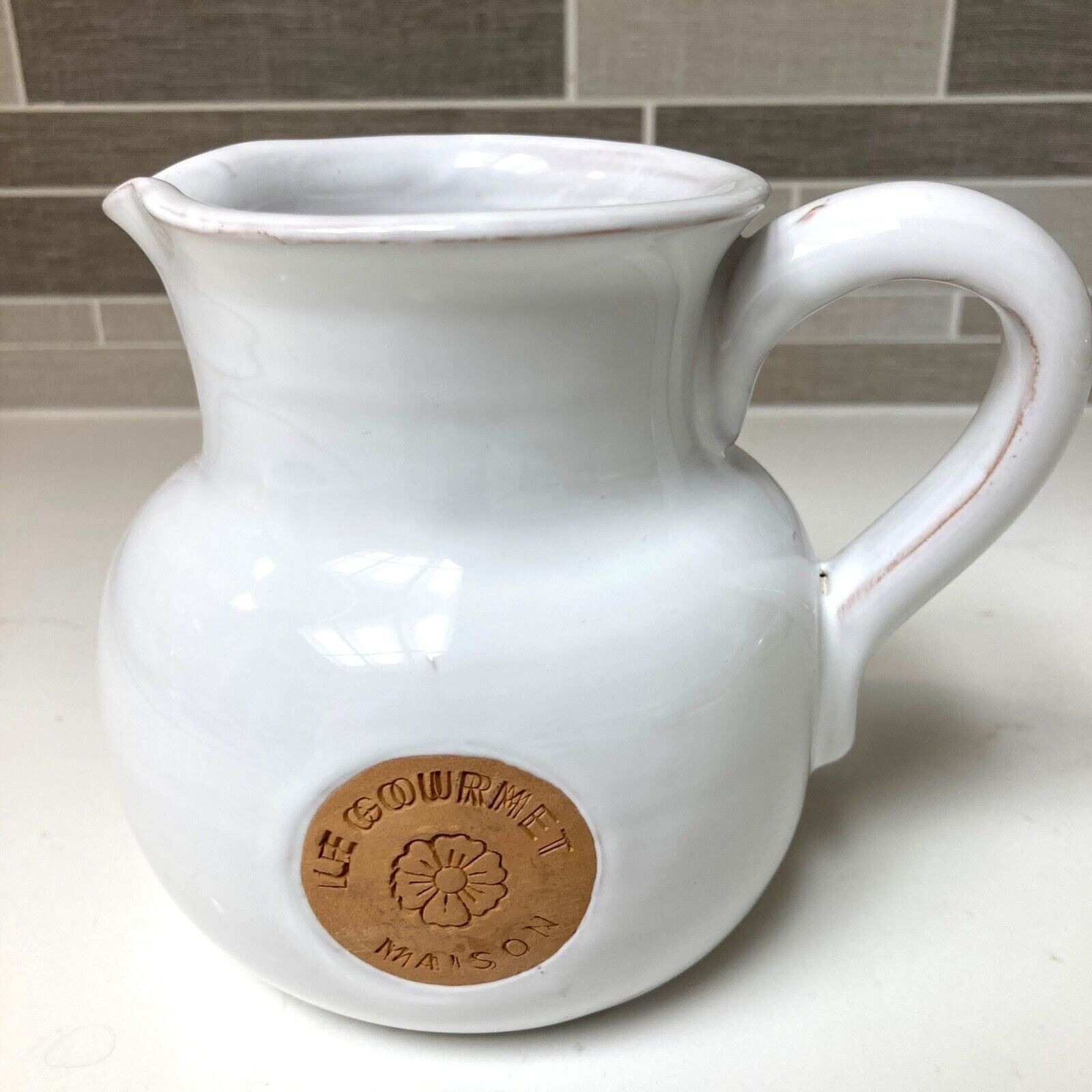 Pitcher Le Gourmet Maison White Glazed Terra Cotta 6” Vase Stoneware RARE READ