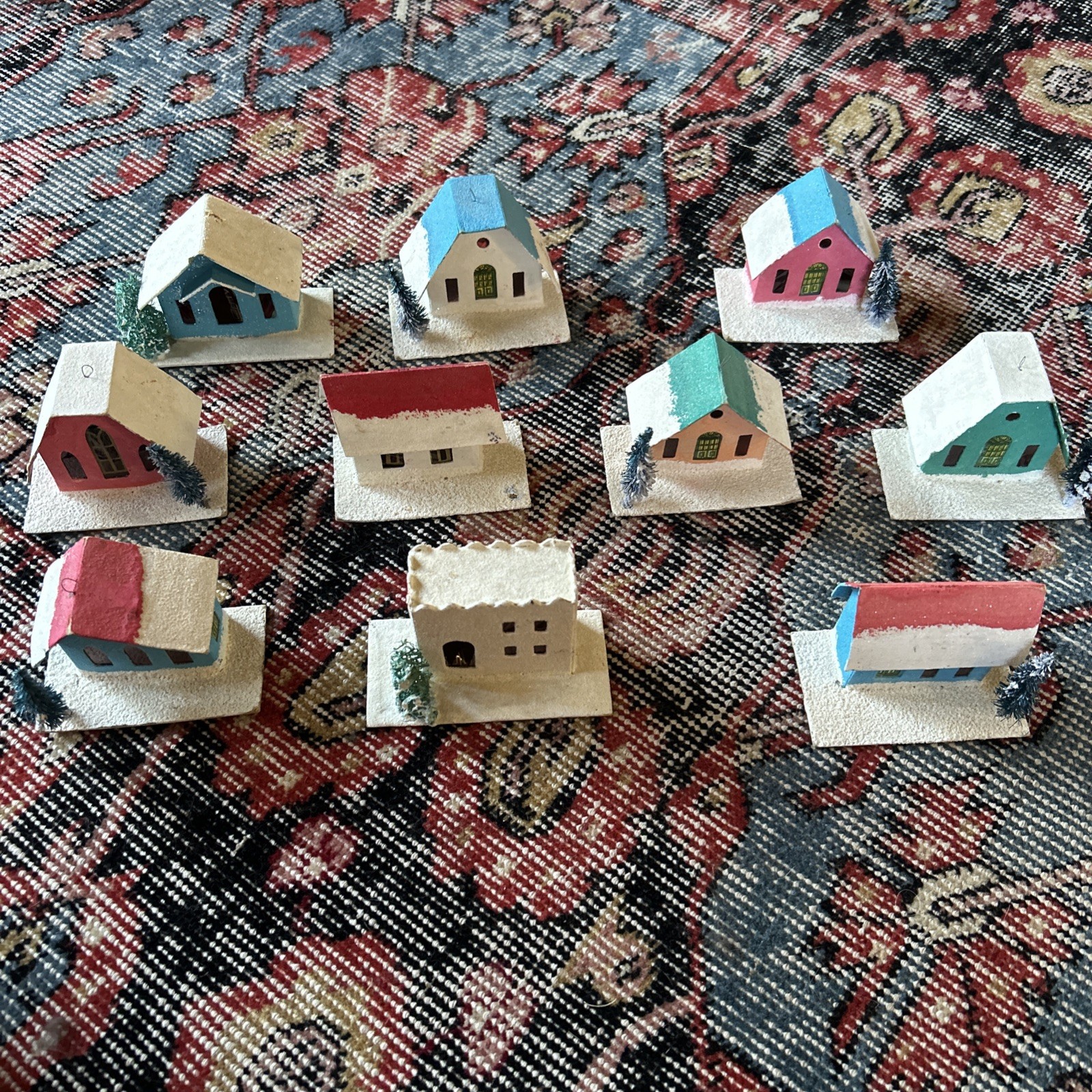 Lot Of 10 Vintage Christmas Putz Village Cardboard Houses Japan