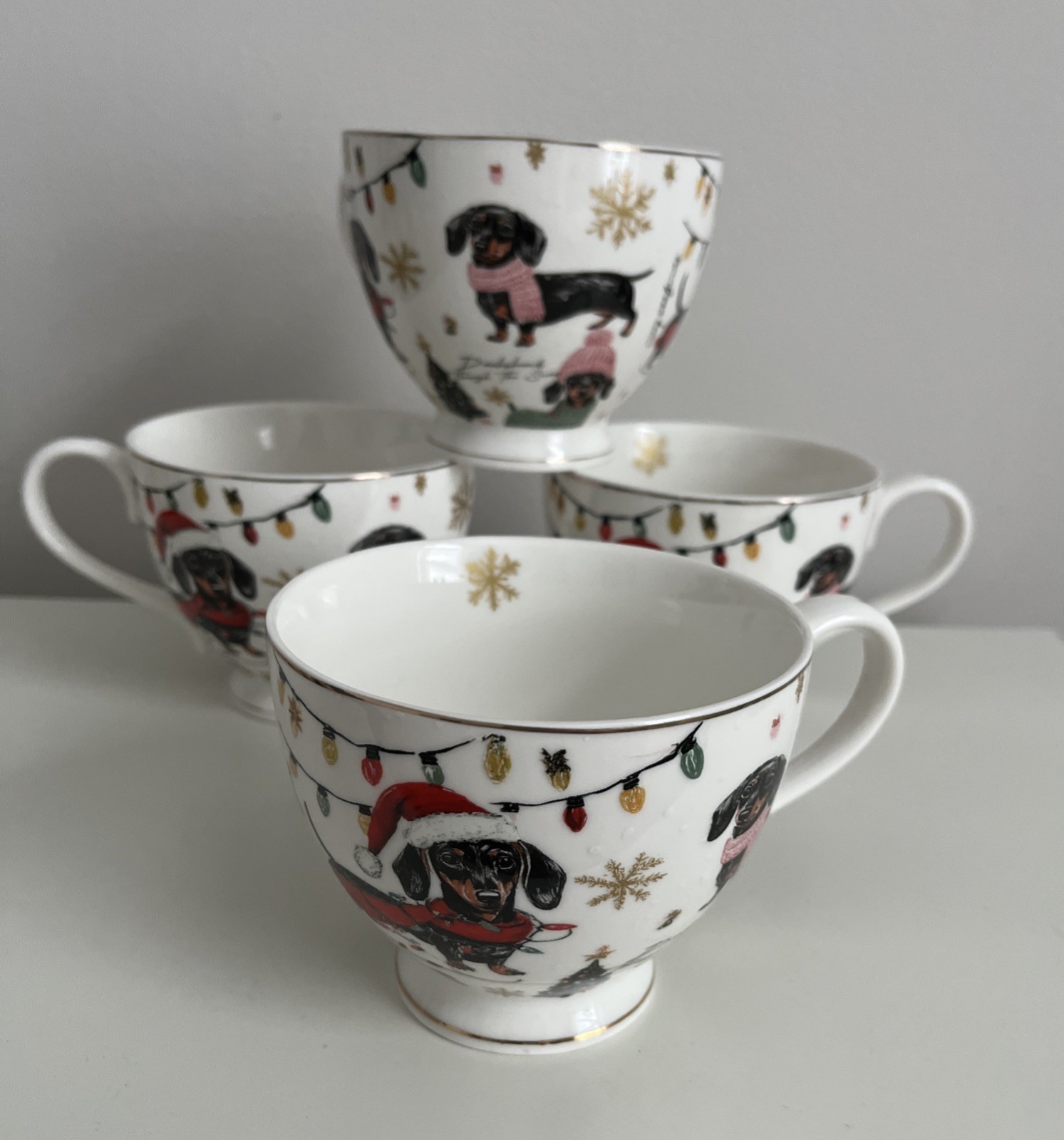 4 Holiday Christmas Dachshund Teacups Dachshund Through The Snow Merry Woofmas 4 Holiday Christmas Dachshund Teacups Dachshund Through The Snow Merry Woofmas
