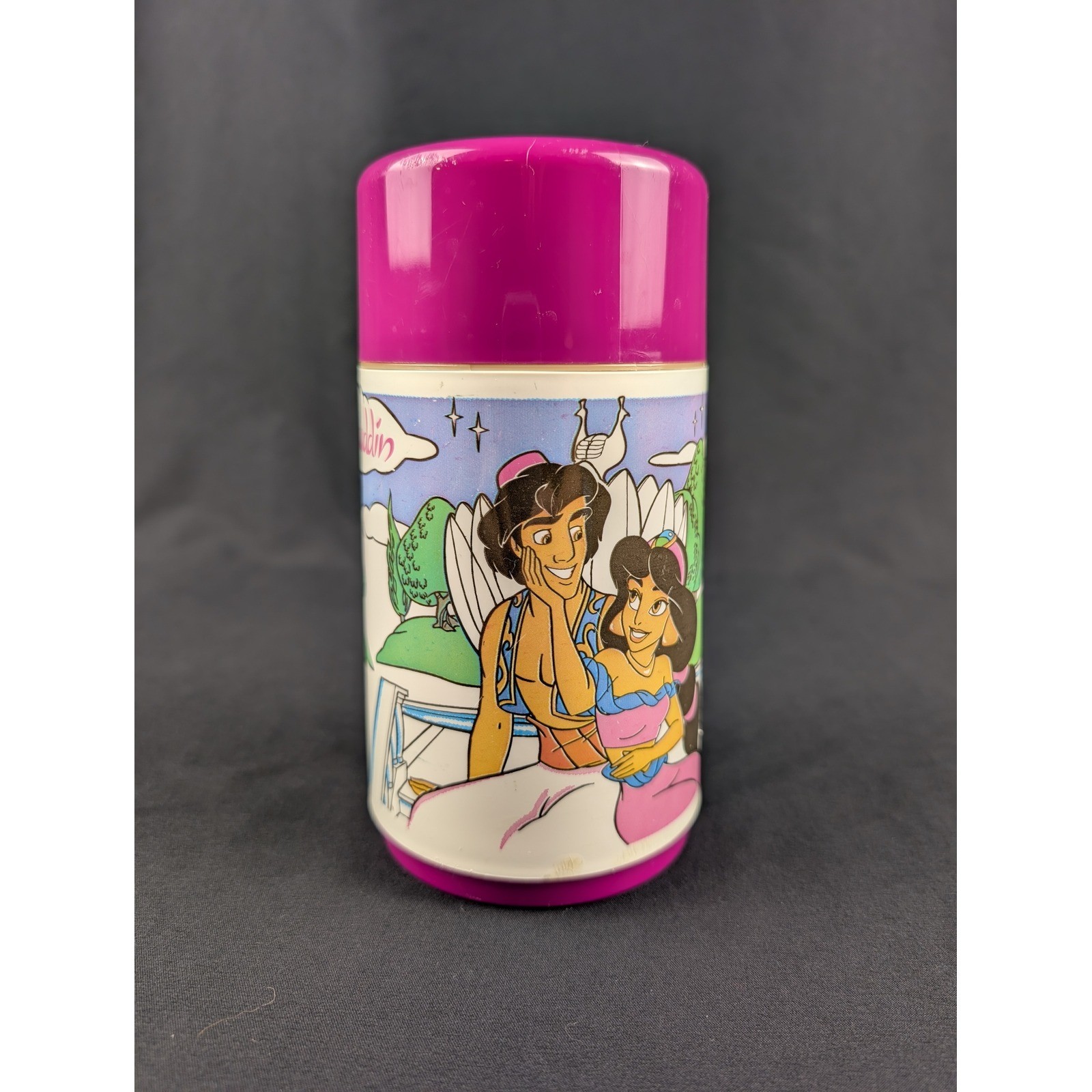 Vintage Disney Aladdin Jasmine Rajah Insulated Lunch Bottle 8oz Cup Lid No 118