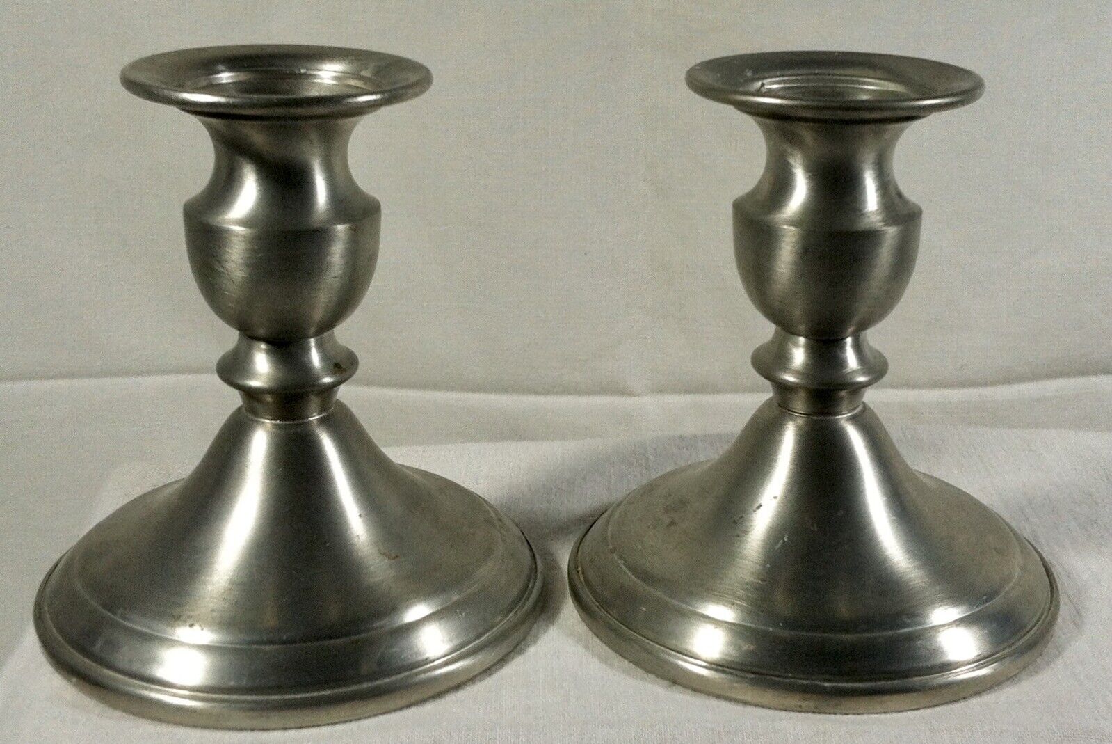 Pair of Web Pewter Weighted Candlesticks Candle Holders 4.5” Tall Set Of 2