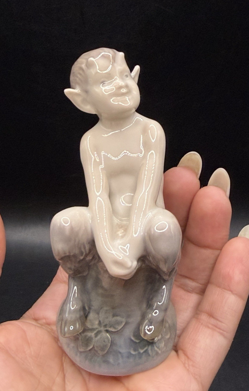 Vintage Faun (satyr, Pan) on stump, Royal Copenhagen figurine No. 1738 Denmark