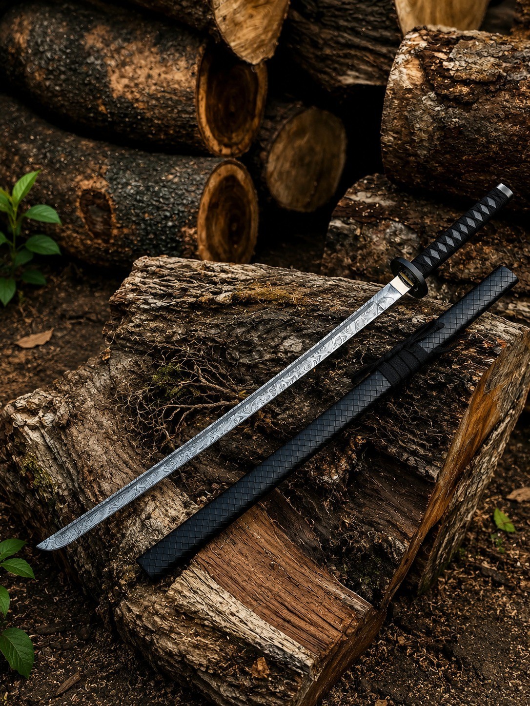 HANDMADE JAPANESE SAMURAI KATANA SWORD DAMASCUS FOLDED STEEL SHARP FULL TANG