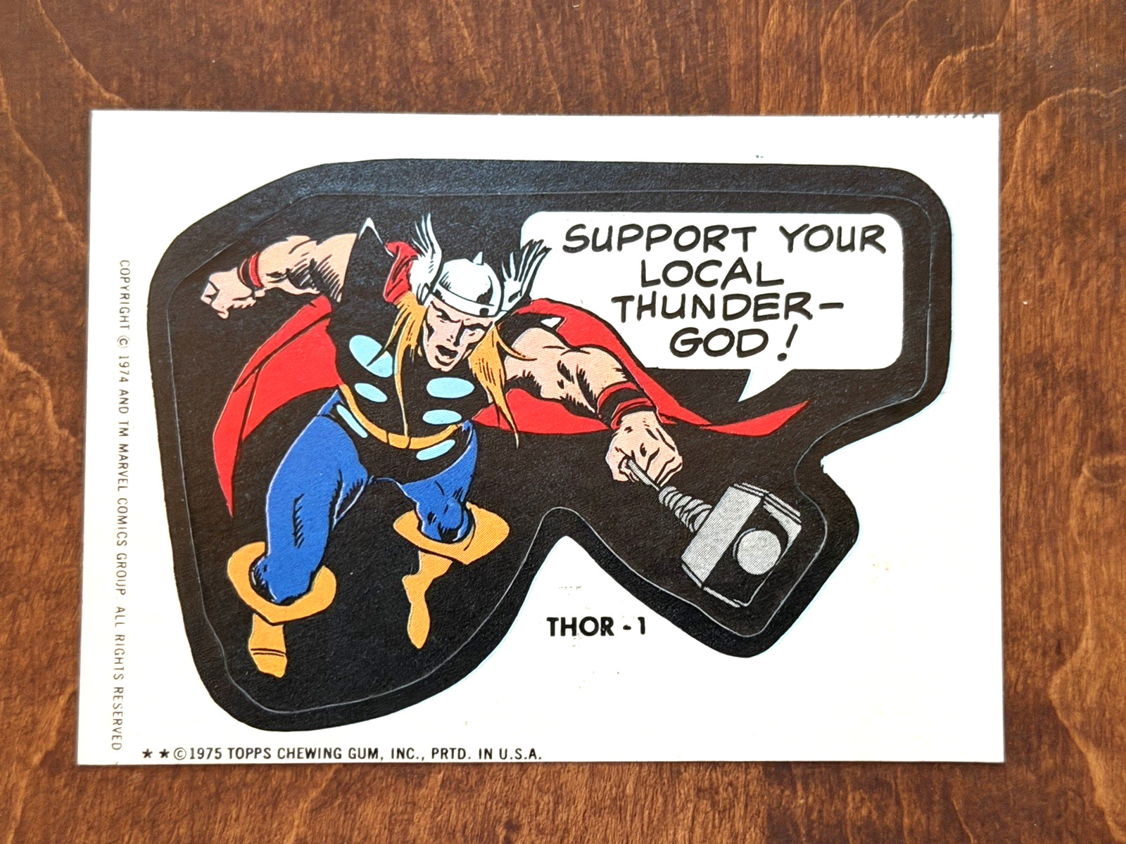 Vtg 1975 Topps Marvel Super-Heroes Sticker  Thor Tan Test Back - Ex Cond
