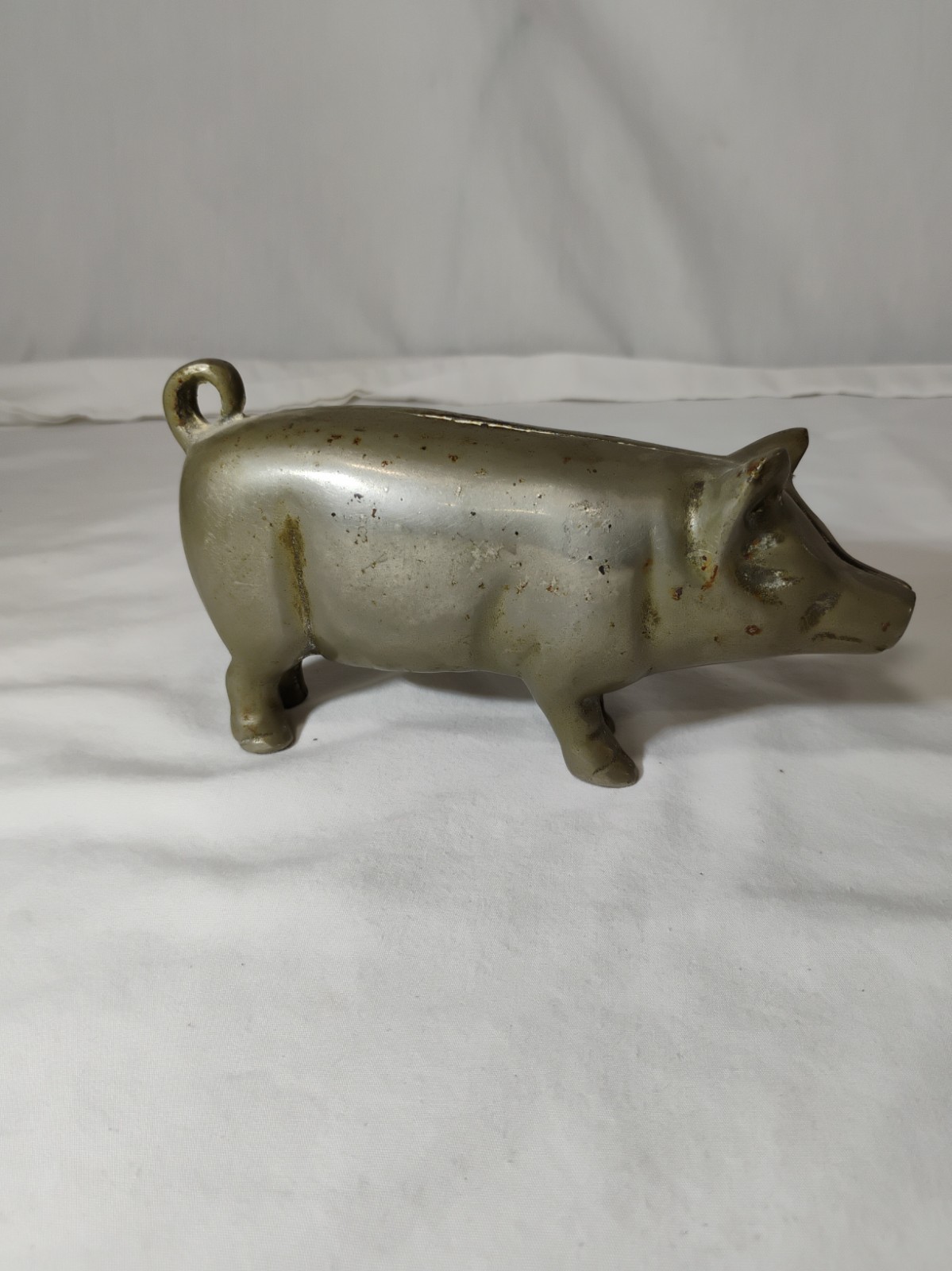 Antique Piggy Bank – Cast Iron – Early 1900s – Curled Tail Pig