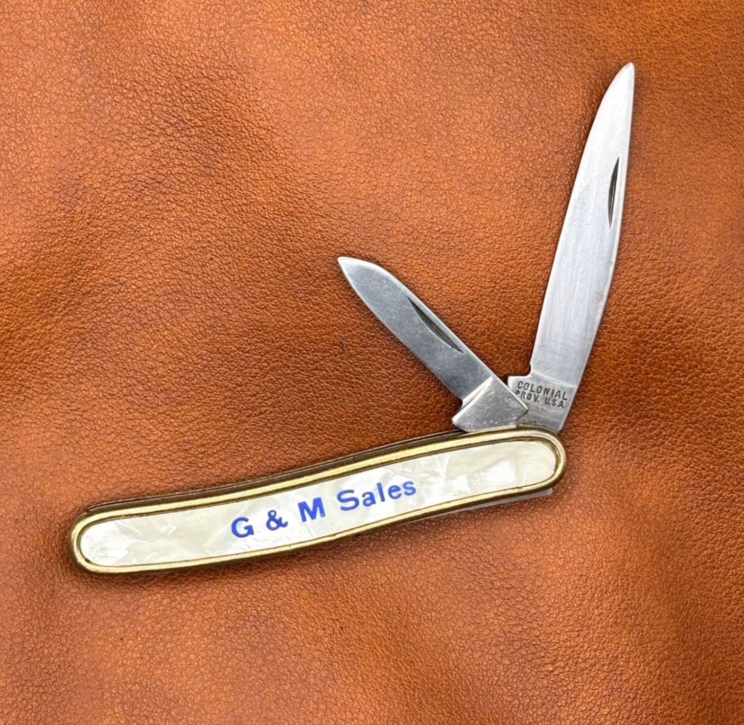Vintage Cracked Ice Colonial Prov R I USA 2 Blade Advertising Pocket Knife #7