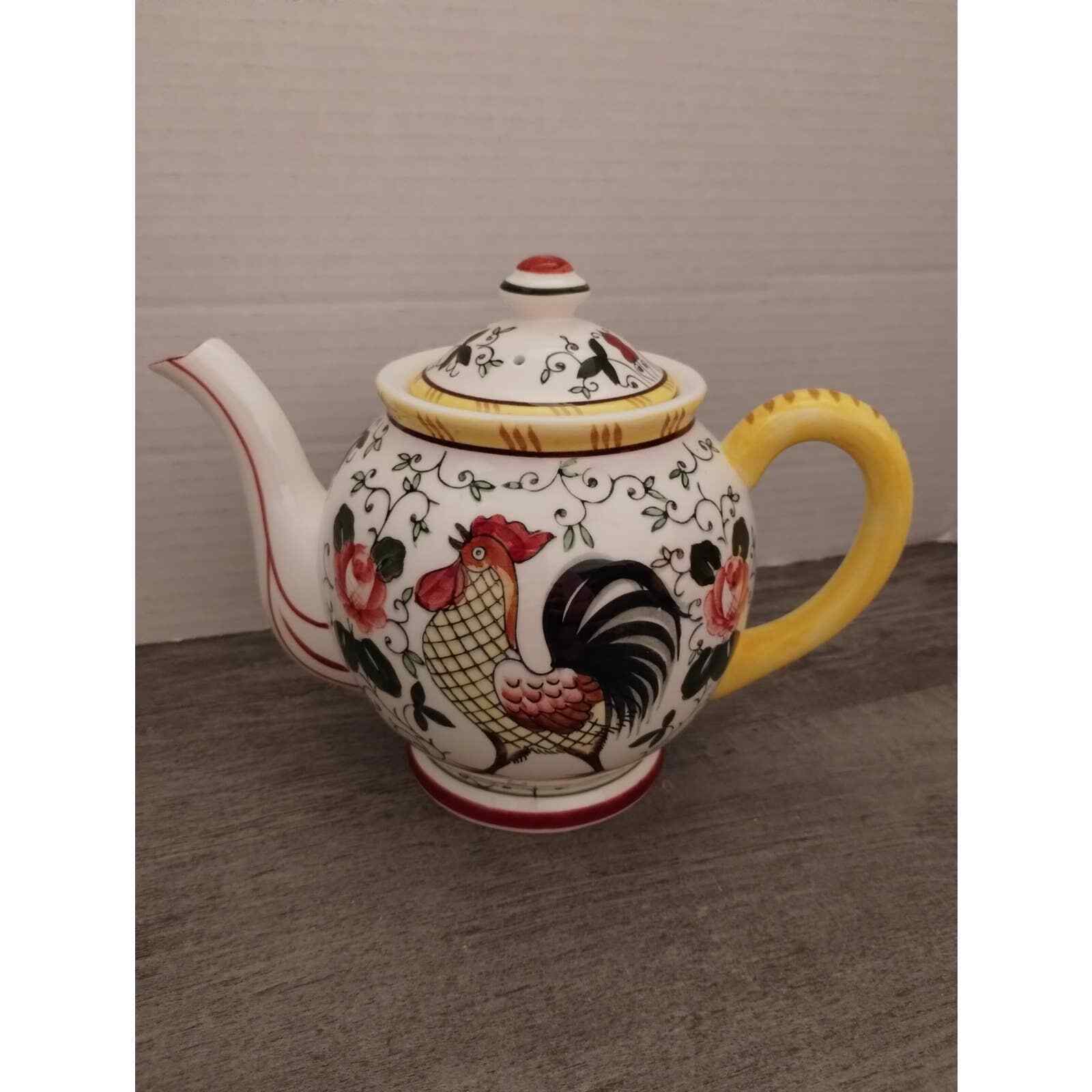 Early Provincial Ucagco Japan Rooster & Roses Vintage Teapot
