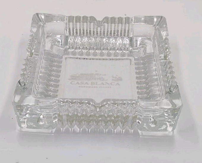 CASA BLANCA Handmade Cigars Heavy Clear ASHTRAY **Flaw On Logo **     