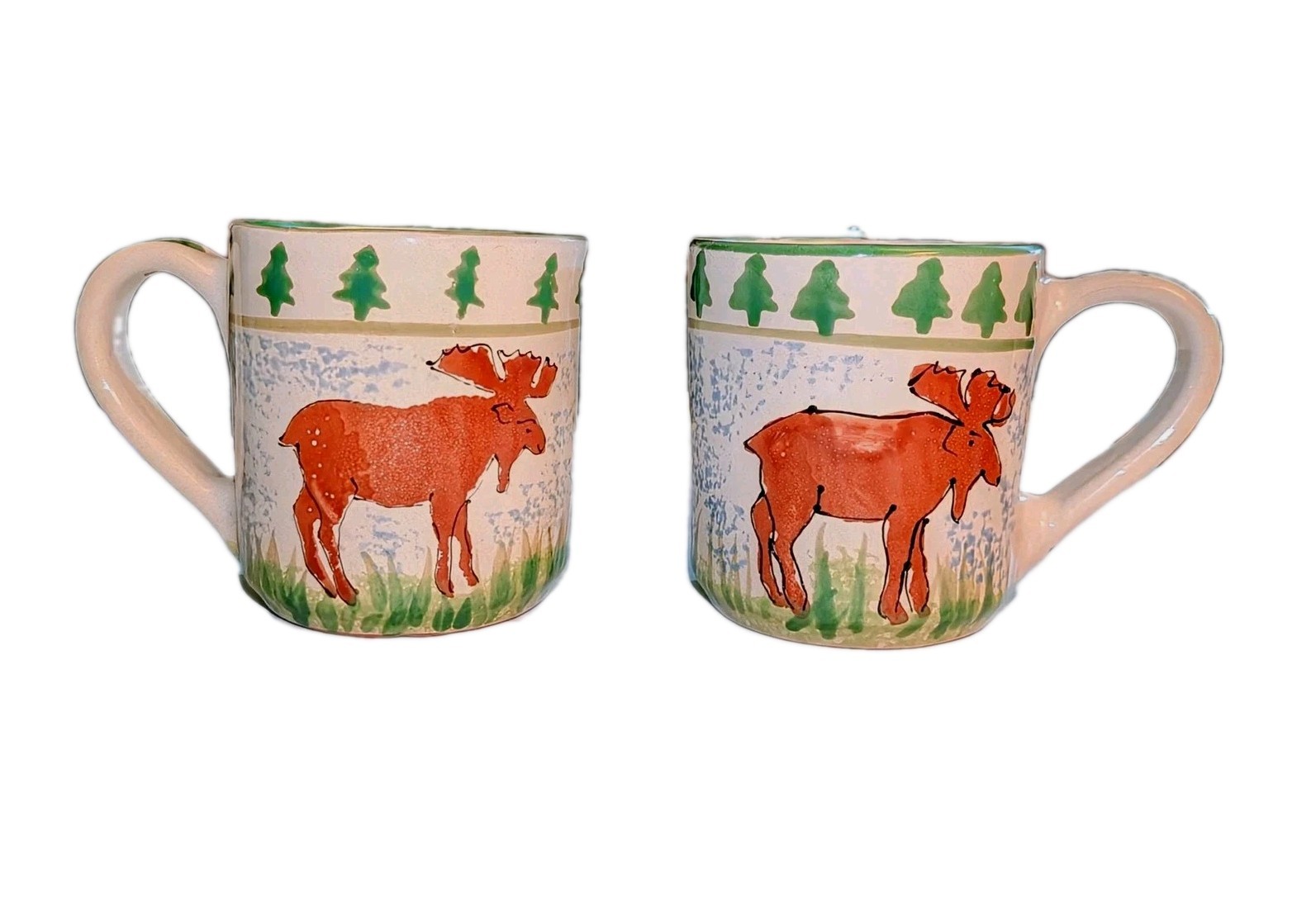 2 Vtg Mesa International Moose Mugs Handcrafted Hungary Signed Starbucks Pottery