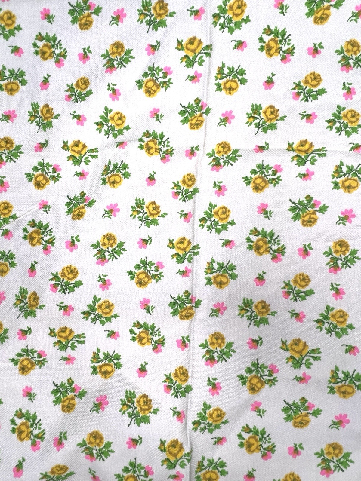 Vintage Fabric Textured Cream Floral Bright Pink Flowers 1ydx19