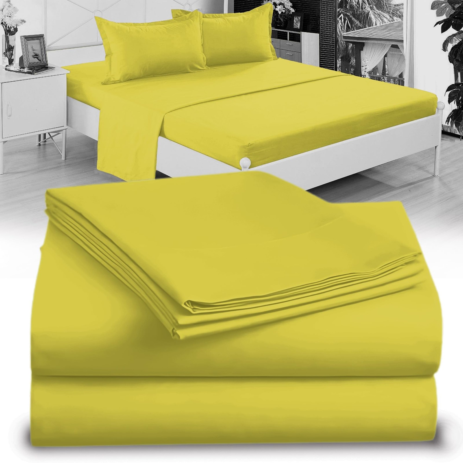 Twin XL Microfiber Sheet Set, Double Brushed, 3PC Set, Yellow Twin XL