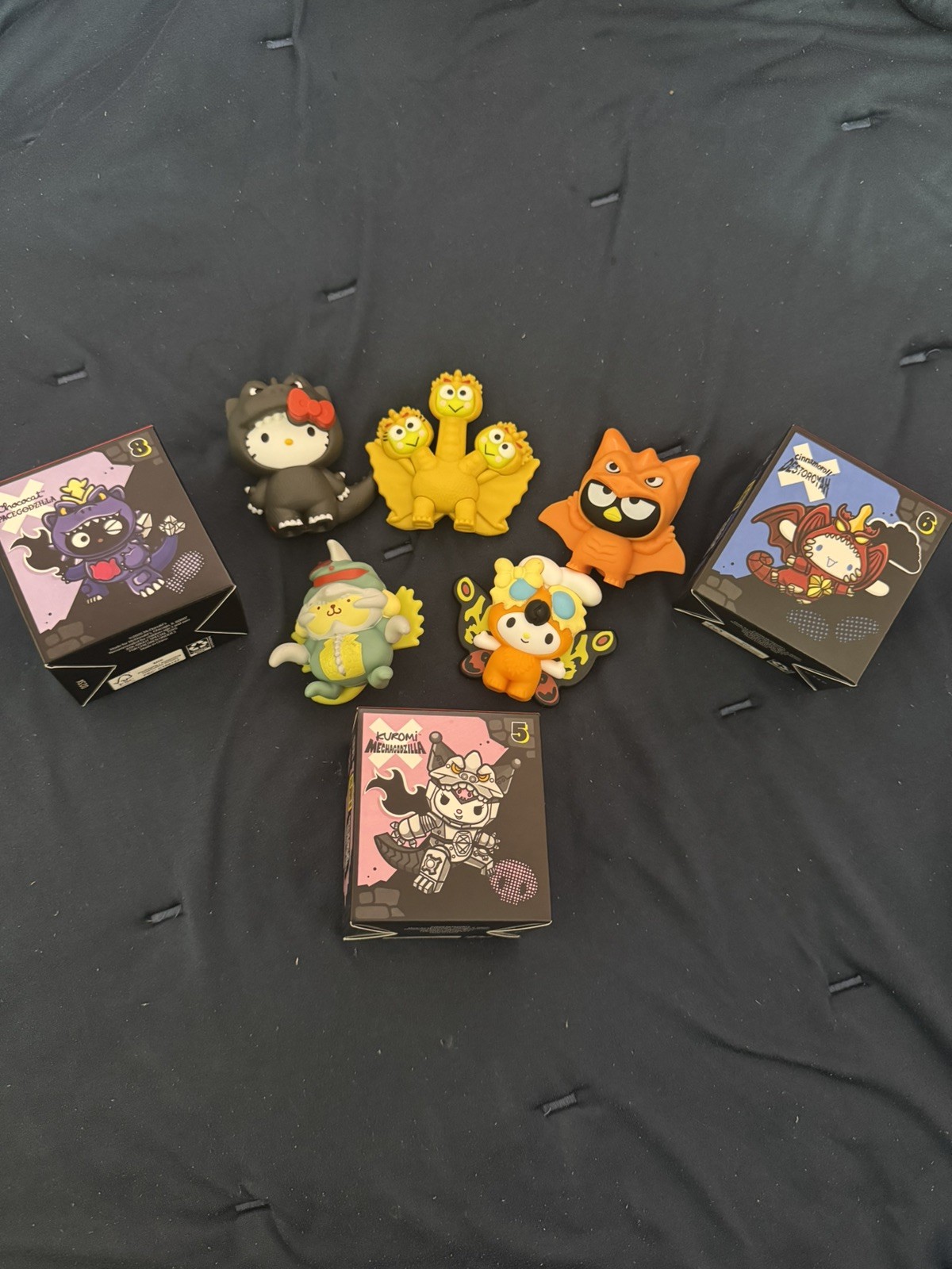 FULL Compete SET McDonald\'s Hello Kitty X Godzilla Figures - 3 Sealed + 5 Opened