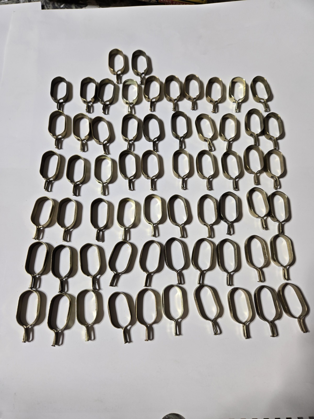62 Vtg Solid Brass Oval Curtain Rings Pinch Clips Cafe Rod Hardware Mid Century