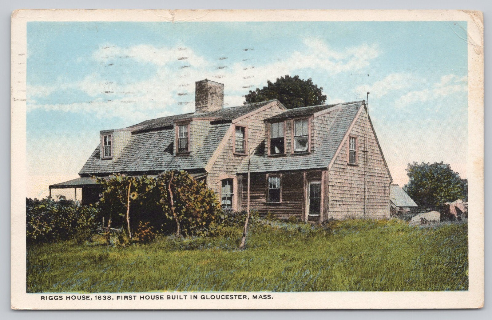 Postcard Riggs House First House in Gloucester Massachusetts  c1922
