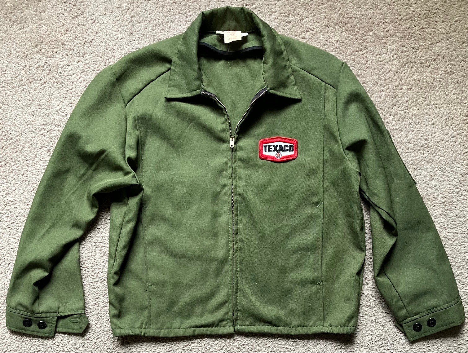 Vtg 1970's Lion Texaco Green 40R Med Gas Attendant Service Station Work Jacket