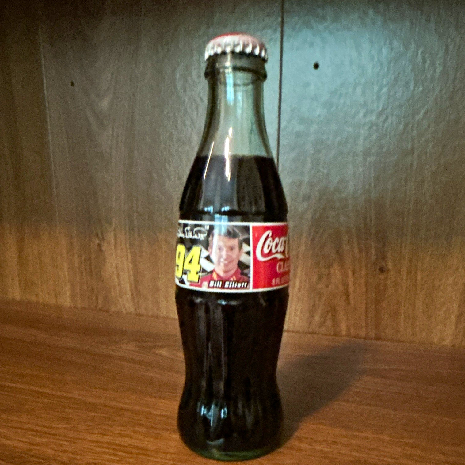 Coca-Cola Soda Advertising Glass Bottle w/ NASCAR Bill Elliott #94 Label
