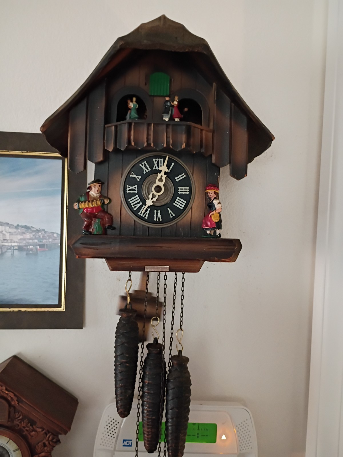 OLDER VINTAGE MUSIC CAROUSEL CUCKOO CLOCK WITH DANCERS 2 SONGS WORKING