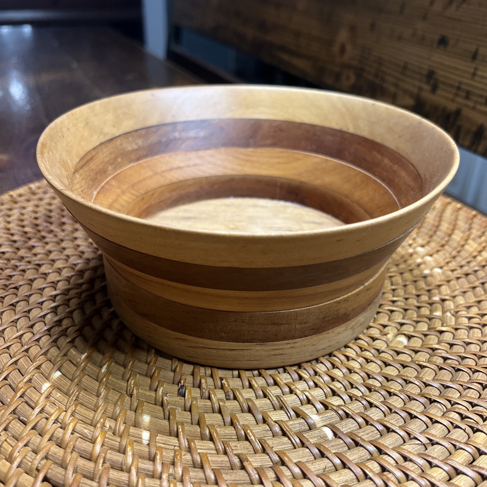 Vintage Small Handmade Wood Bowl Signed Layers Woods