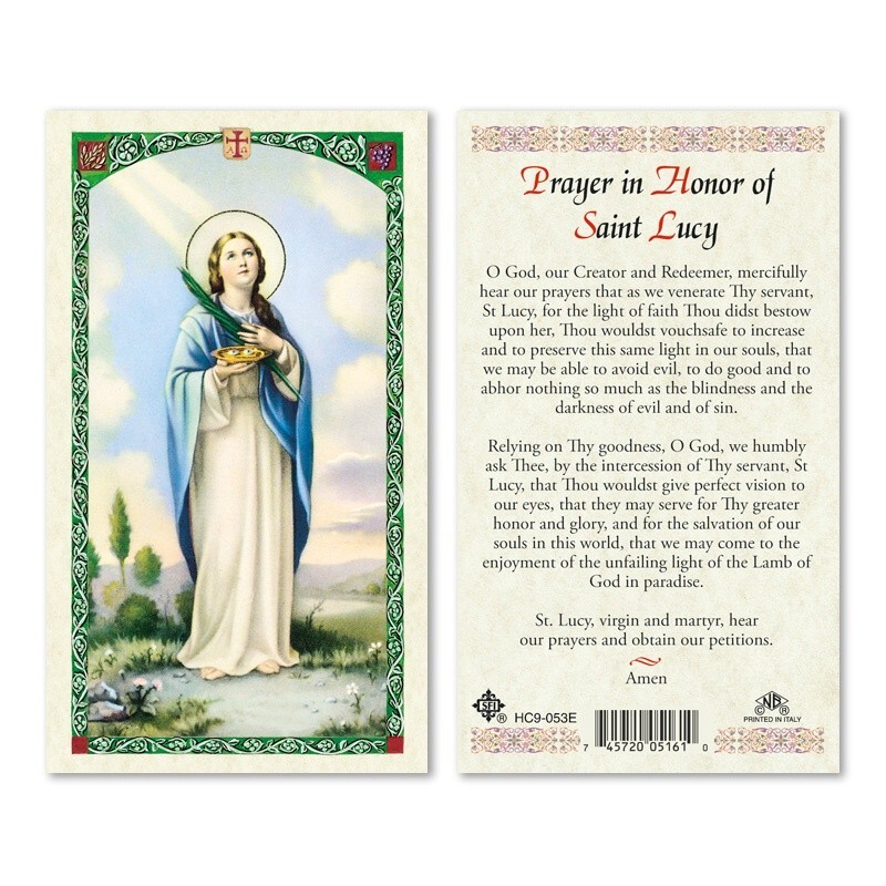 Saint Lucy Prayer in Honor of Patron of the Blind Laminated Prayer Card